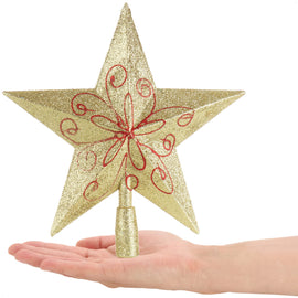 15X14Cm Gold Star Top with Glitter & Red Paillette Painted - Sallys Home