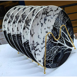 Set of 6 Tree Premium Easy Wipe Super Hard Executive Plates Black Pattern