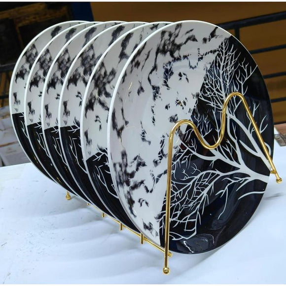 Set of 6 Tree Premium Easy Wipe Super Hard Executive Plates Black Pattern