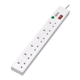 6 - Outlet Surge Protector – British BS1363A Outlets, 220 - 250V AC, 13A, 1.8 m Cord, BS1363A Plug, White, Tripplite - Sallys Home