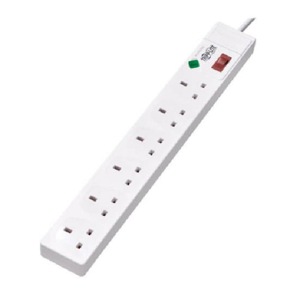 6 - Outlet Surge Protector – British BS1363A Outlets, 220 - 250V AC, 13A, 1.8 m Cord, BS1363A Plug, White, Tripplite - Sallys Home