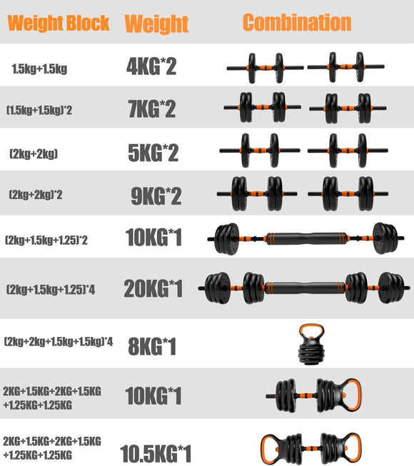 Adjustable Dumbbell Kettlebell Barbell Set 30KG, 6 in 1 Set