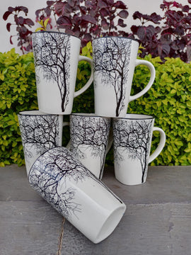Set of 6 Tree Premium Easy Wipe Super Hard Executive Mugs White