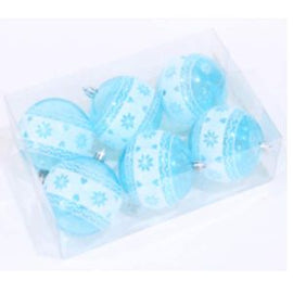 8Cm Shiny Printed Christmas Balls, Light Blue, 6Pcs/Box - Sallys Home