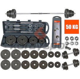 ADJUSTABLE 50KGS DUMBBELL AND BARBELL SET WITH CARRY CASE - Sallys Home