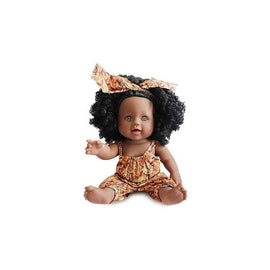 Adorable Brown Hair Girl Doll 30Cm With Jumpsuit And Hairband - Sallys Home