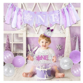 Baby 1 Year Birthday Deco Set, Banner, Cake Deco, Crown Hat, Blue, Purple - Sallys Home
