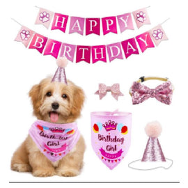 Birthday Set Hat, Bow Tie, Kerchief, Banner Blue, Pink - Sallys Home