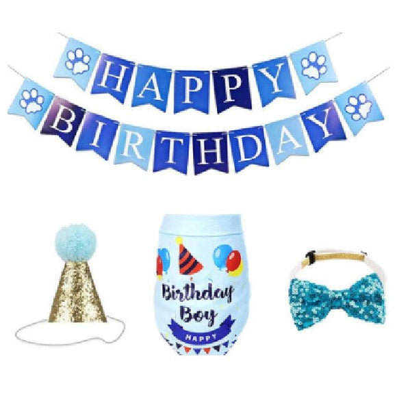 Birthday Set Hat, Bow Tie, Kerchief, Banner Blue, Pink - Sallys Home