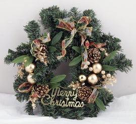 Christmas Decorated Wreath 16inch Green/Gold - Sallys Home