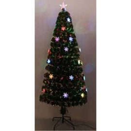Green Fiber Optical Tree 150Cm/170T With 24 LED Clear Acrylic Snowflakes Wit Metal Stand - Sallys Home