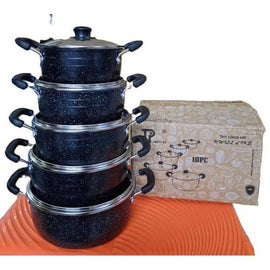 JamesPot Black Cookware 10pc Set Concord Non Stick Material 5pcs pots + 5pcs lids - Sallys Home