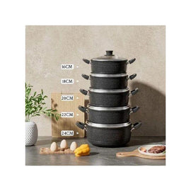 JamesPot Black Cookware 10pc Set (Wove) Granite Material 5pcs pots + 5pcs lids - Sallys Home