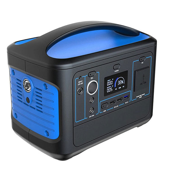 Portable Power Station 600W 153,600mAh Lithium Battery | Solar Input | AC, DC & USB Outputs | Digital Display | Blue