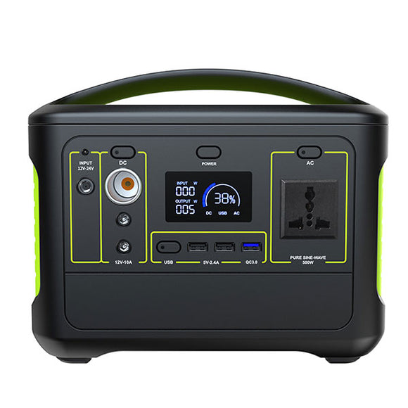 Portable Power Station 600W 153,600mAh Lithium Battery | Solar Input | AC, DC & USB Output | Digital Display | Green