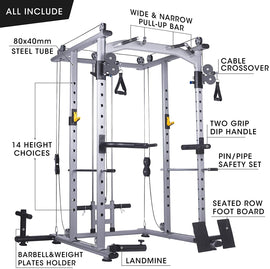 Multi - Function Power Cage Super Rack with Cable Cross - Sallys Home