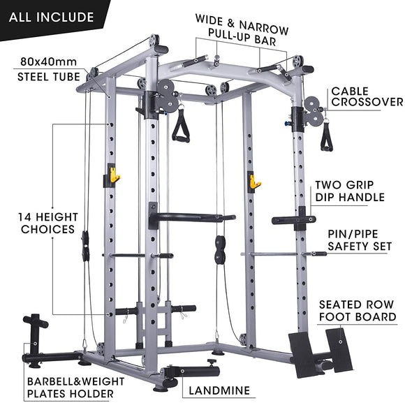 Multi - Function Power Cage Super Rack with Cable Cross - Sallys Home