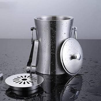 Ice Bucket Stainless Steel 3.0 Litre With Ice Tong And Tray Inside