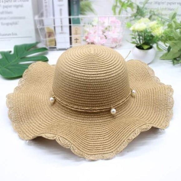 Women Hat With String Bow Hanged Pearled On It