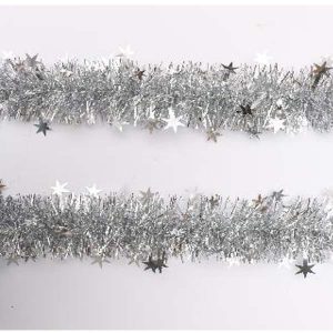 11Cm+9Cm*2M*6Ply Shiny Christmas Pet Tinsel With Stars Ornaments, Blue, Silver, Gold, Purple, Red, Light Blue