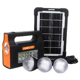 Digital Solar Lighting Kit, 9v-3W Solar, 6V 3Pcs Led Bulb, USB Output, Rechargable, Supports USB Fan, YOBOLIFE