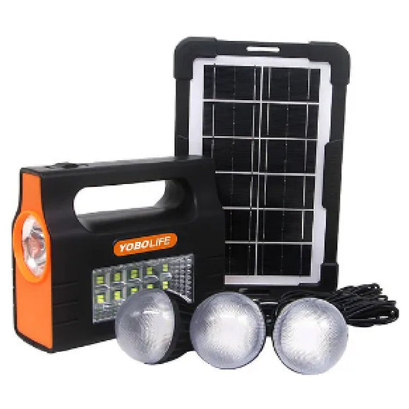 Digital Solar Lighting Kit, 9v-3W Solar, 6V 3Pcs Led Bulb, USB Output, Rechargable, Supports USB Fan, YOBOLIFE