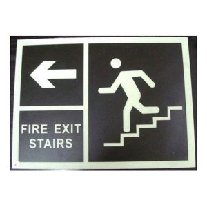 Safety Signs Fire Exit Stairs -In Black Or Green Color With Image Of Man On Stairs Runing In The Arrow Direction