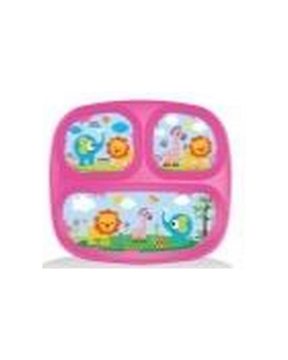 Kids Baby Feeding Divided Plate W/Swoopy Fork & Spoon Jungle Buddies