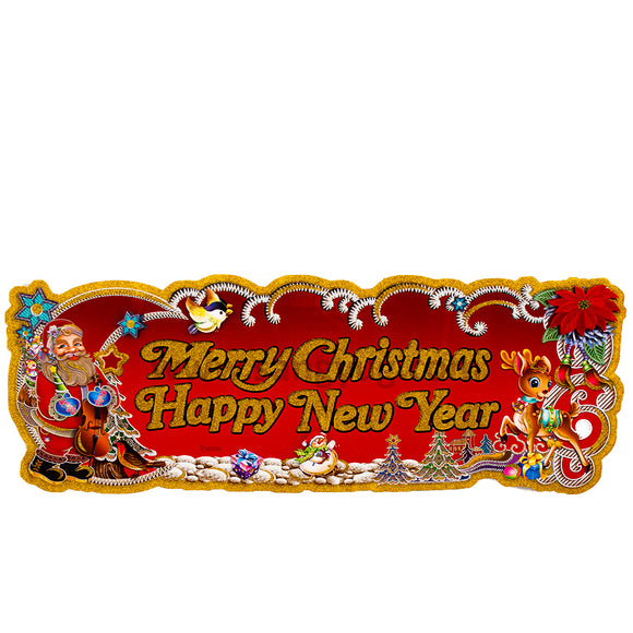 Merry Christmas, Happy New Year Banner, Glittered