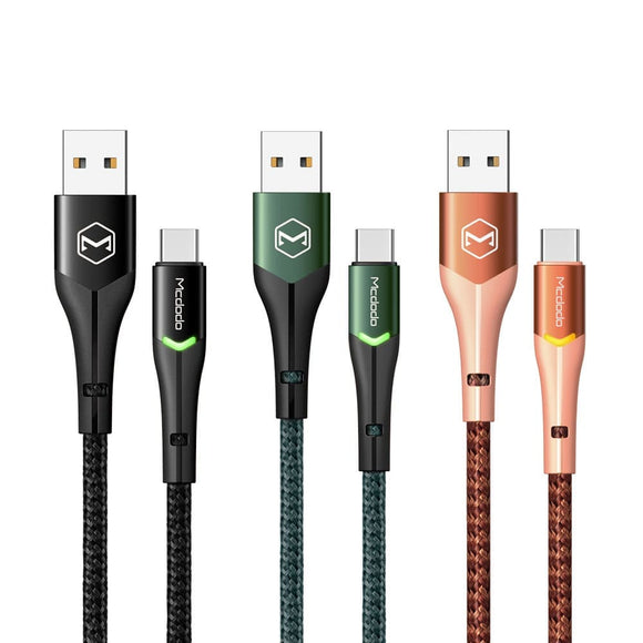 Mcdodo Magnificence Series Type-C Data Cable With Switching Led 1M-Green,Black,Orange