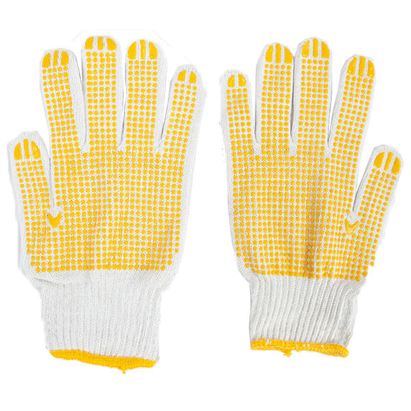 Safety Working Gloves(Terylene/Cotton,Bleached,Pvc Dotting,23/24Cm,Yellow), Per Pair