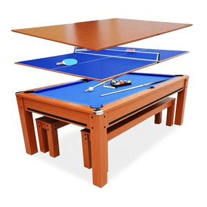 3 IN 1 7FT POOL DINNING PINGPONG TABLE WITH 2 PCS BENCH SET