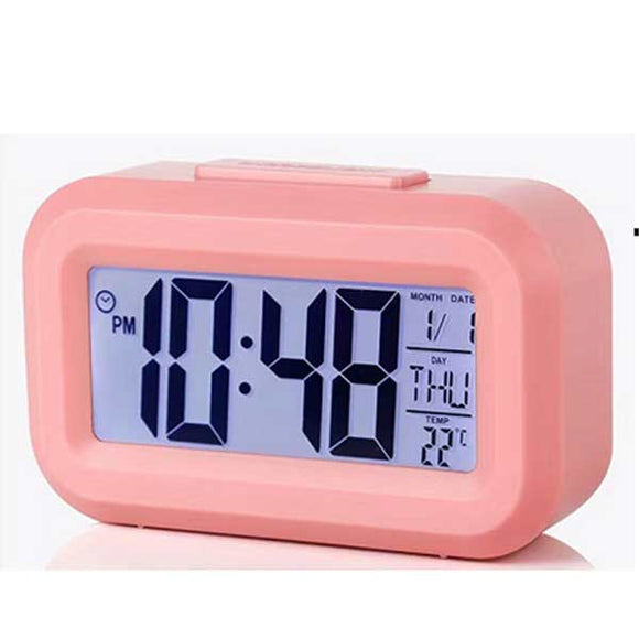 Digital Alarm Clock 12/24hr, Brightness Control, Snooze Button, Temp. Display, Pink