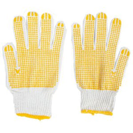 Safety Working Gloves(Terylene/Cotton,Bleached,Pvc Dotting,23/24Cm,Yellow)