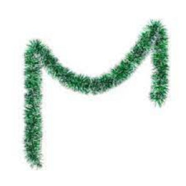 8cm*2m*5ply Christmas PET Tinsel Dark Green With White Edge