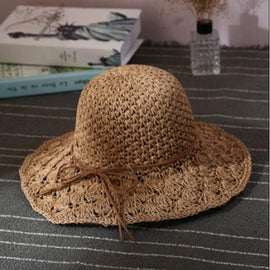 Women Hat With Leather Type Brown String Bow On it, 9 Colors