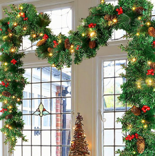 270cm 270 Tips Green PVC Garland With Pine Cone & Red Berries Bounquests 9 Groups