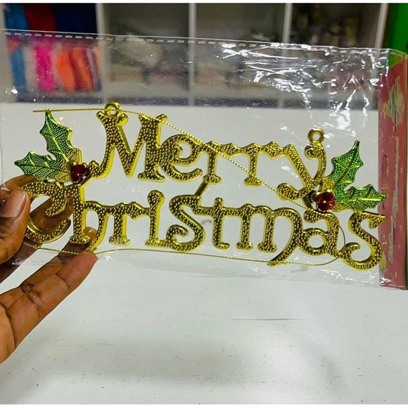 20*8cm Plastic Merry Christmas Hanging With Leaves On Side