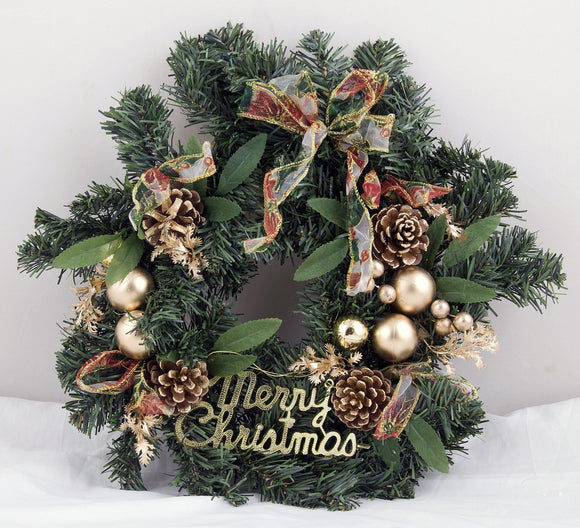 Christmas Decorated Wreath 16inch Green/Gold