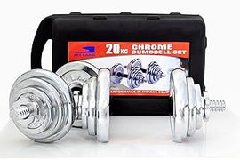 CHROME STAINLESS ADJUSTABLE 20KGS DUMBBELL SET WITH CARRY CASE