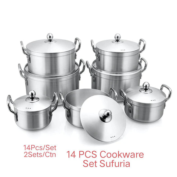 Tornado 14 Piece Heavy Aluminium Cooking Pot Sufuria Set.