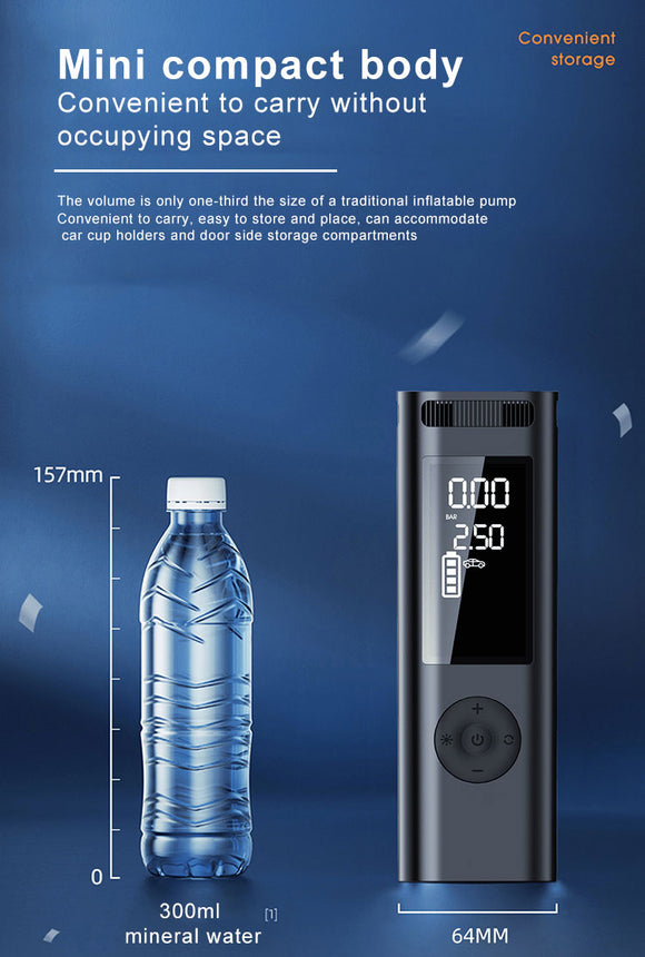 Electric Air Compressor Wireless Inflator – Digital Display – Auto Shut-Off – Built-In Rechargeable Battery – With Light & Phone Charging Output