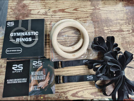 RS SPORT WOODEN GYMNASTIC CALISTHENICS RINGS KFit - 0