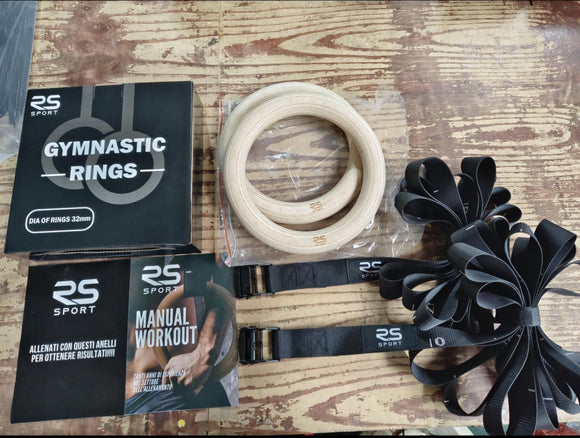 RS SPORT WOODEN GYMNASTIC CALISTHENICS RINGS KFit