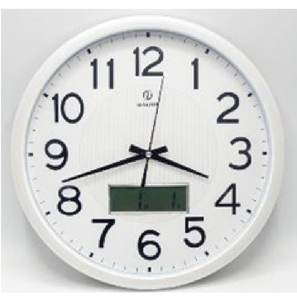 Wall Clock Round 35cm White Frame With Quartz Movement With Digital Clock Inside DD/MM/YY Haisi