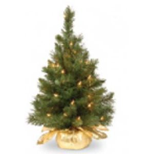 40Cm Height Decorated Christmas Tree, With 35 Pcs Warm White Led Battery Lights, Cement Base With Gold Cloth Wrapped