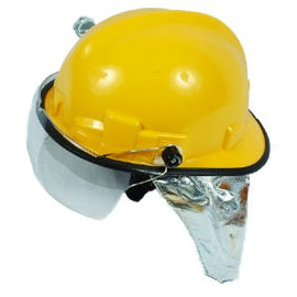 Helmet For Fire Fighting With Glass Infront Aluminised Neck Protection, Padded Head Harness For Comfort + Torch Holder On Side Of Helmet Yellow