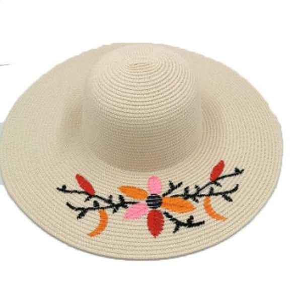 Women Hat With Colored Flower Embroided 45% Polyester