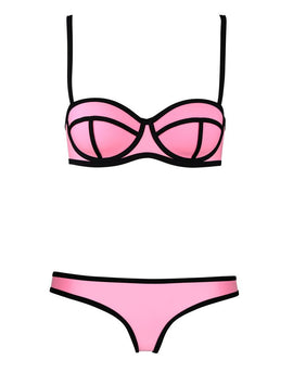Bikini Swim Wear Pink With Black Strip M