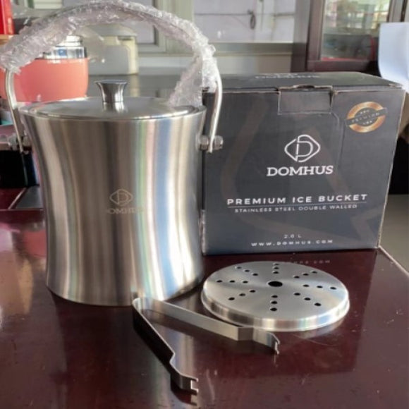 Ice Bucket Stainless Steel 3.0 Litre With Ice Tong And Tray Inside